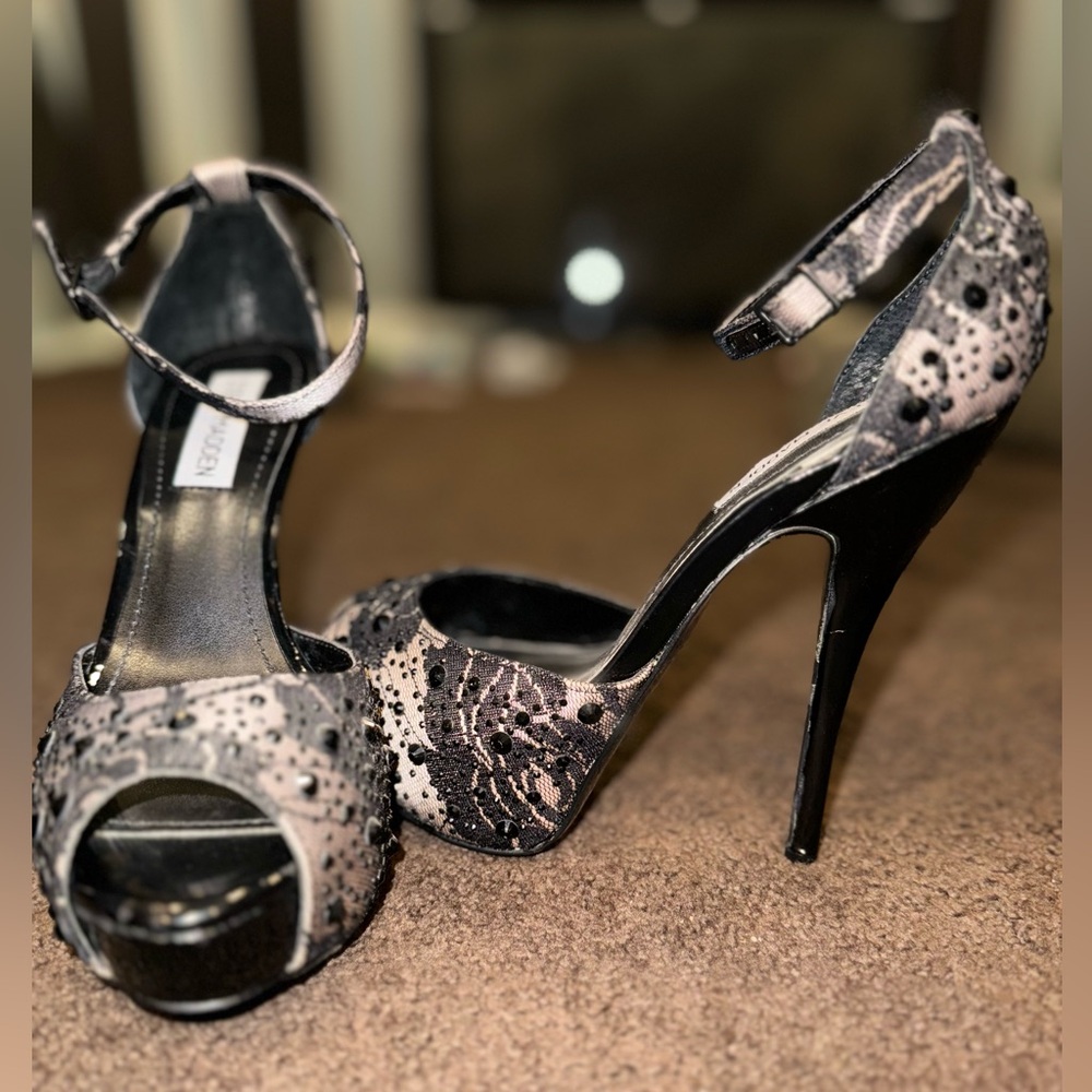 New, Steve Madden lace sequined heels.